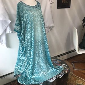 Turquoise  and silver chiffon Kaftan dress set